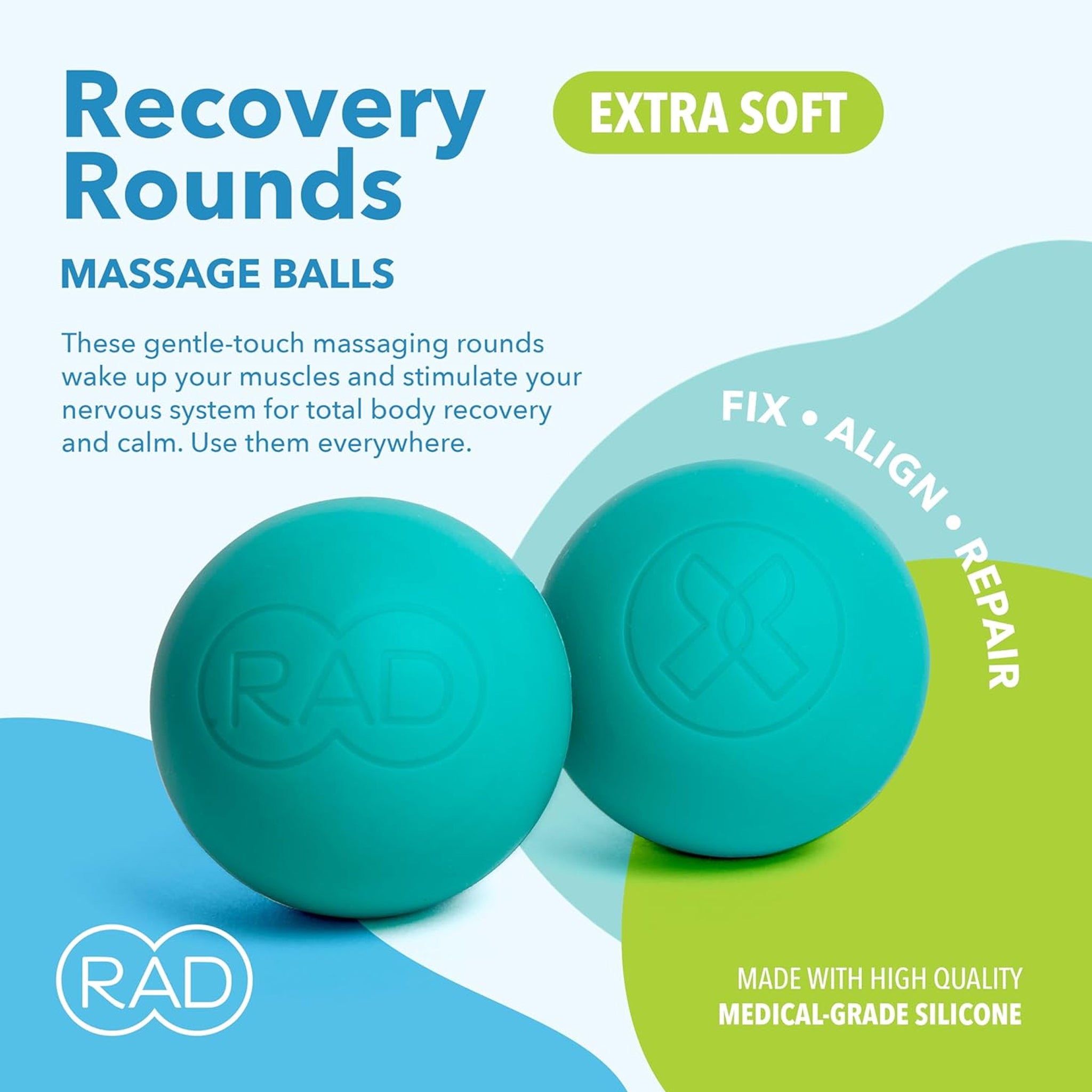 Rad Recovery -Runden myofasziale Freisetzungsbälle (Set von 2) - Extra weiche Therapiekugeln für Rückenschmerzen Kiefer Unterarm & Nacken - Tiefe Gewebemassagekugeln für Füße - Druckpunktkugeln Yogahugbälle