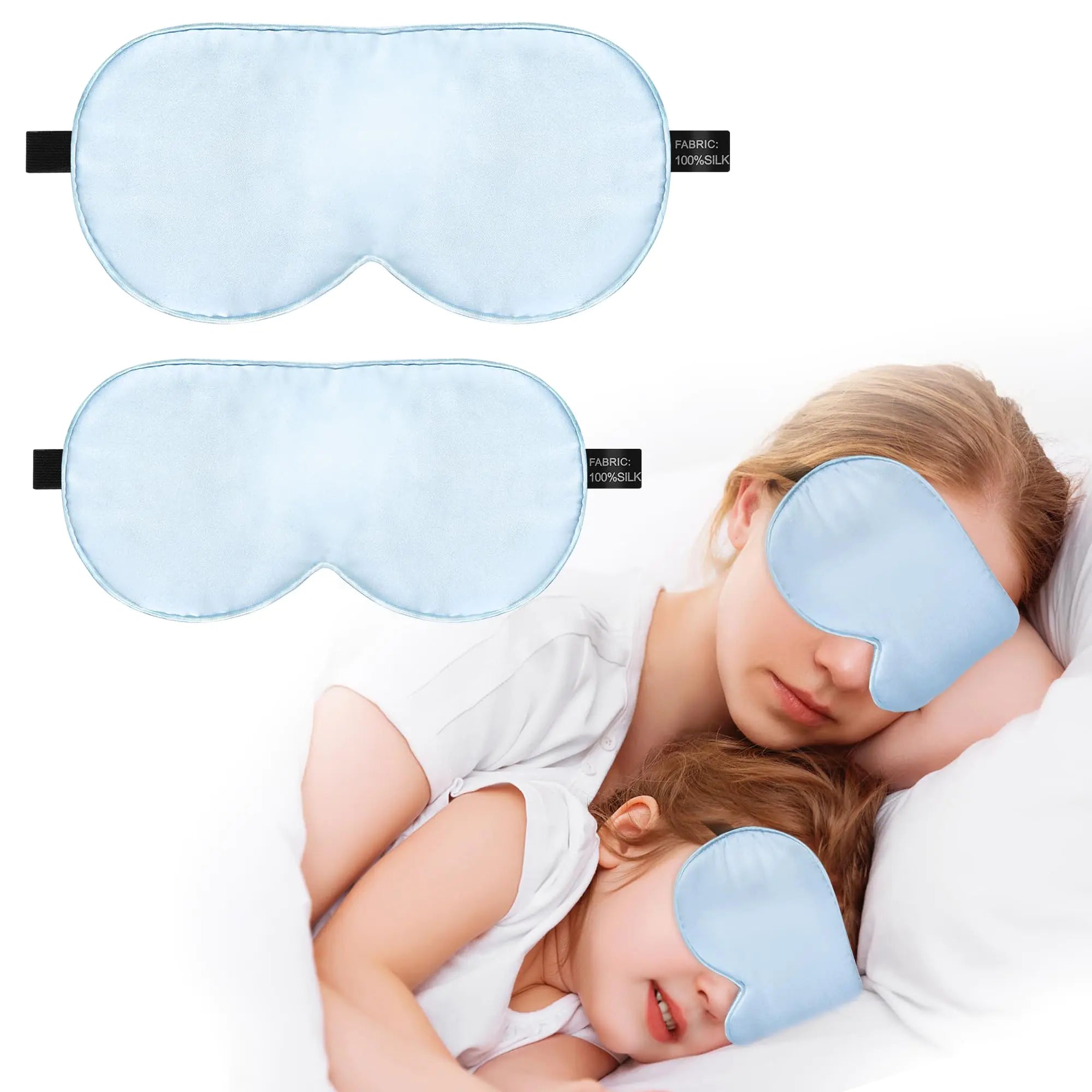 Seidenschlafmaske Augenabdeckung 100% echte natürliche Seiden -Augen -Maske zum Schlafen mit einstellbarem Gurt 100% Seidenfüllung Augenbinde Augenton für Kinder/Teenager/Erwachsene Schlafmasken für Familie (2 Blau)