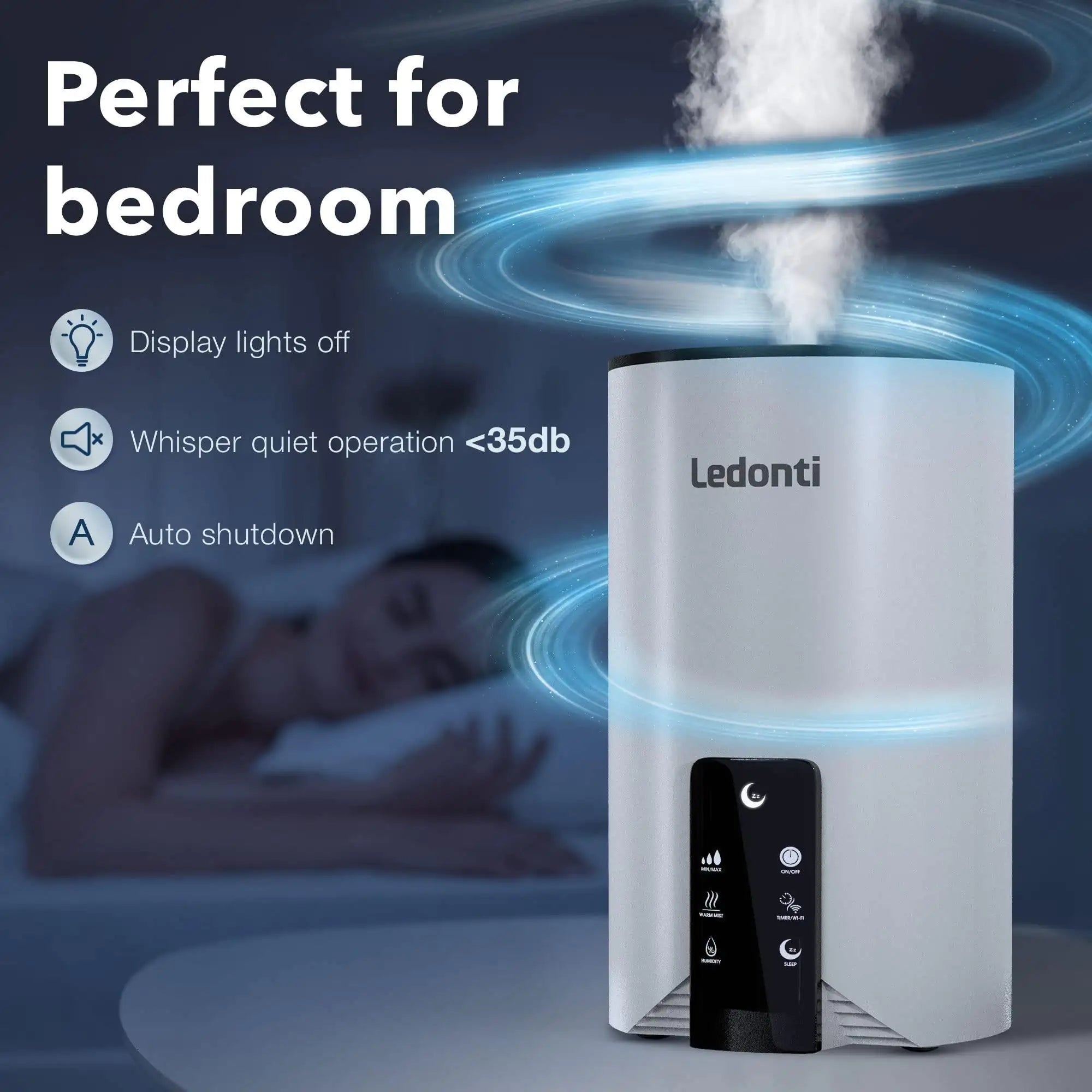 WiFi -Kontrollbefeuchter für Schlafzimmer Dual Mist (cool und warm)! Luftbefeuchter 4l