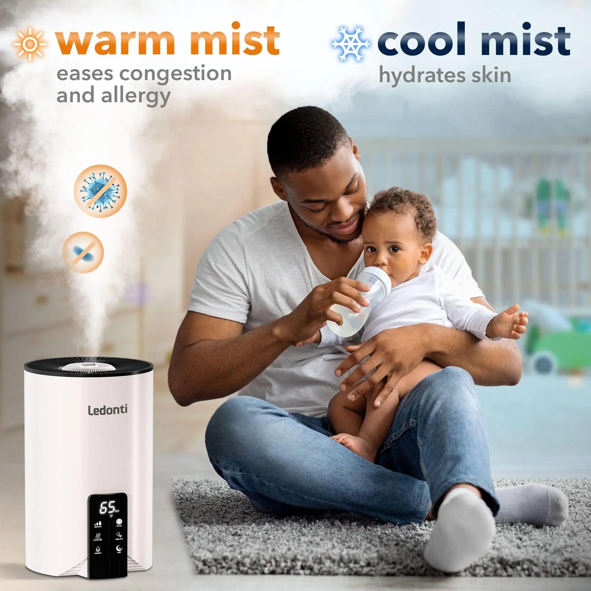 WiFi -Kontrollbefeuchter für Schlafzimmer Dual Mist (cool und warm)! Luftbefeuchter 4l