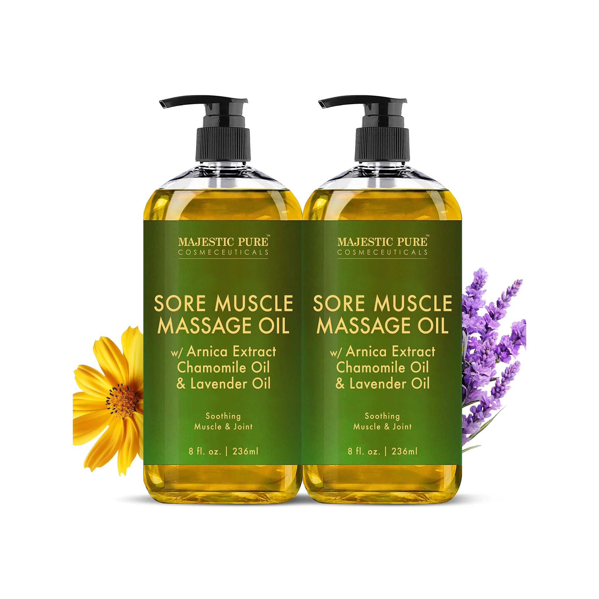 Majestic Pure Arnica Muskelmassageöl für Massagetherapie - Naturöl mit Lavendel- und Kamille -ätherischen Ölen - Mehrzweck -Absorption Ganzkörpermassageöl - 8 FL OZ (Packung von 2)