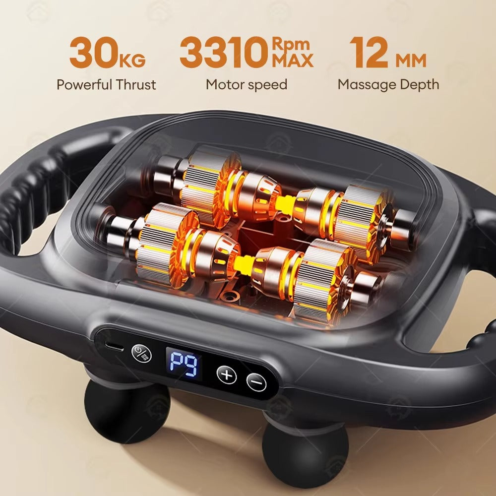 LX25 4-Kopf-professionelle Massagepistole Tiefes Gewebe Chiropraktik Massagebodus Sport Massage Massage Vibration Rückenmassagegeräte für Schmerzlinderung