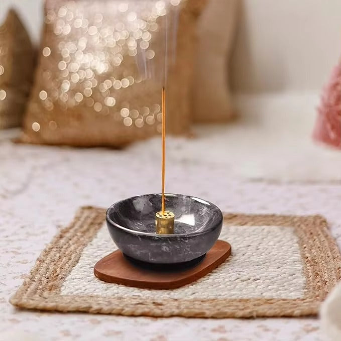 Räucherstäbchenhalter aus natürlichem Marmor, Räucherstäbchenhalter für Stäbchen und Rückfluss-Räucherstäbchen, handgefertigter Räucherstäbchenhalter, ideal zum Räuchern von Räucherstäbchen Decoration.Easily Grab All Weihrauchasche (Schwarz)