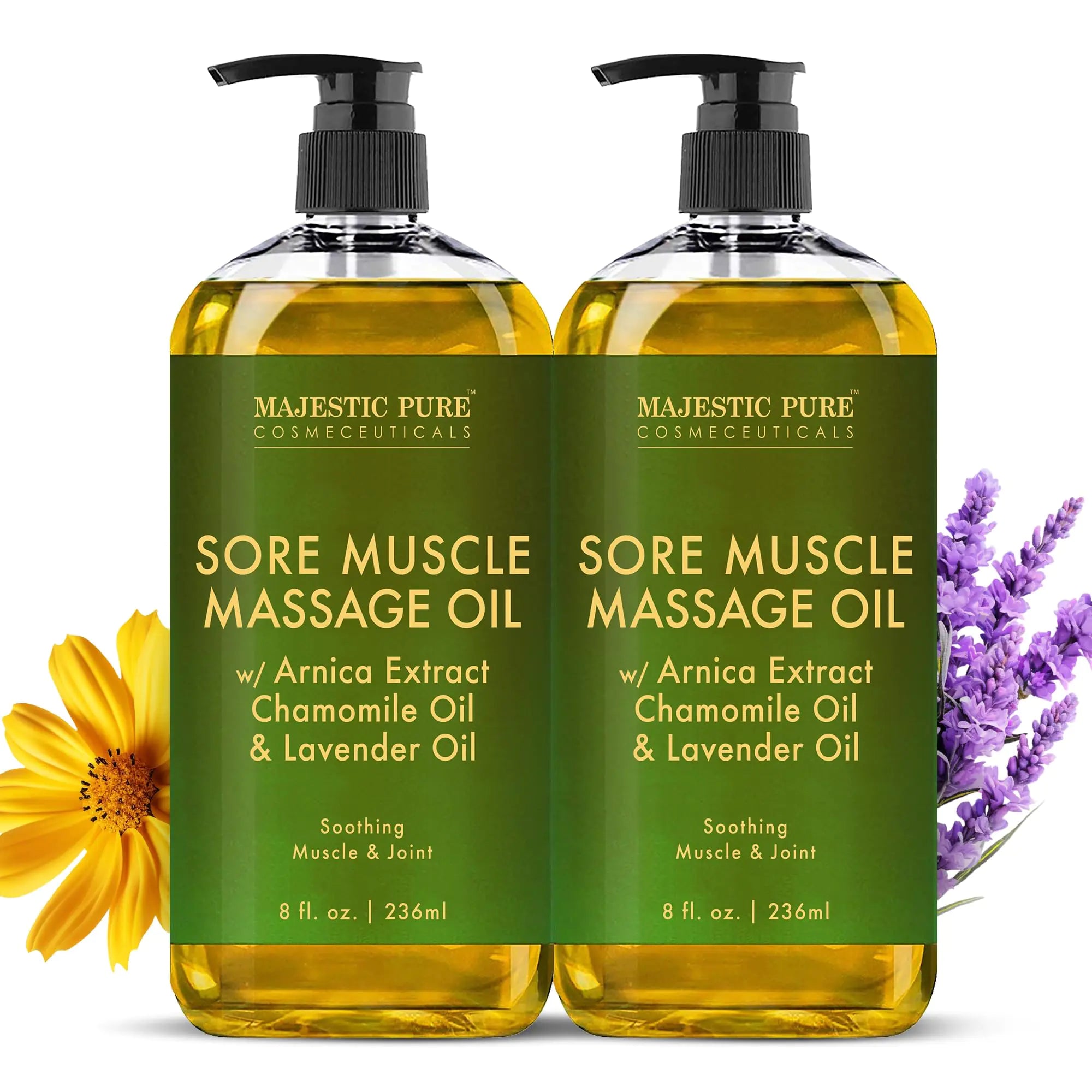 Majestic Pure Arnica Muskelmassageöl für Massagetherapie - Naturöl mit Lavendel- und Kamille -ätherischen Ölen - Mehrzweck -Absorption Ganzkörpermassageöl - 8 FL OZ (Packung von 2)